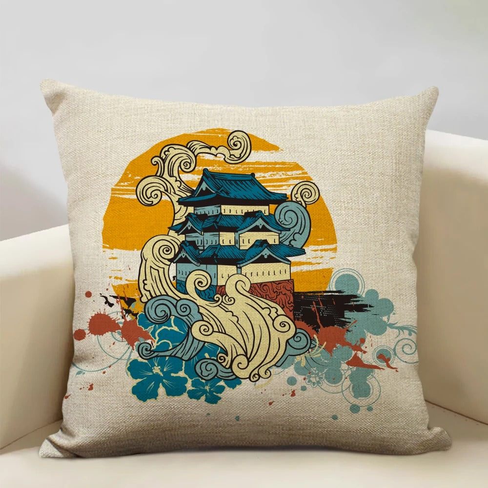 Japanese Mount Fuji Cushion Cover – Retro Ukiyo-e Art for Your Home