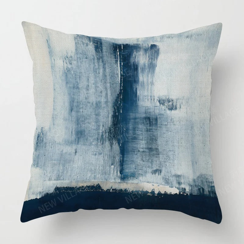 Tricolor Linen Cushion Cover – Blue, Gray and White 