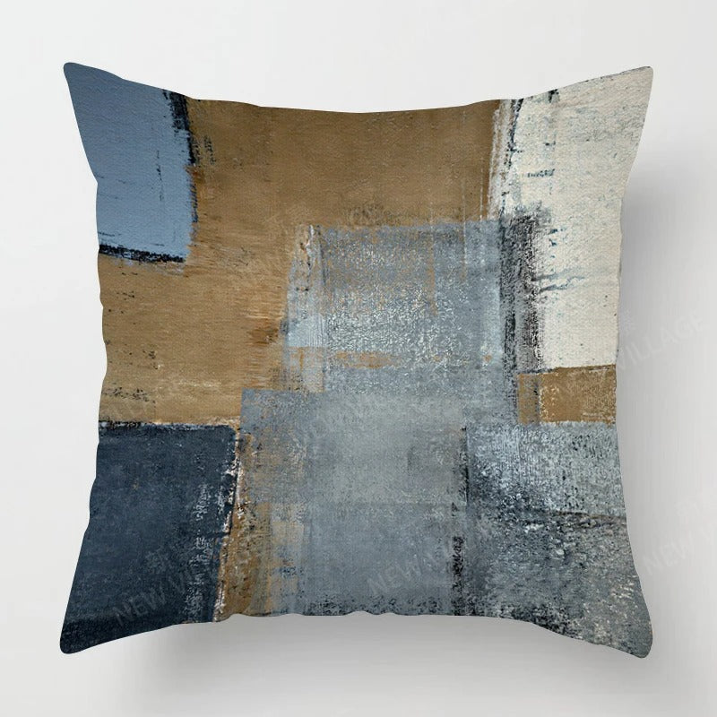 Tricolor Linen Cushion Cover – Blue, Gray and White 