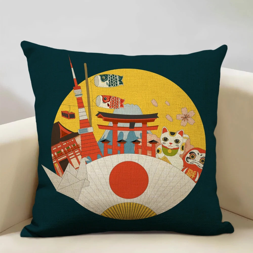 Japanse Mount Fuji Kussenhoes – Retro Ukiyo-e Kunst voor Uw Huis