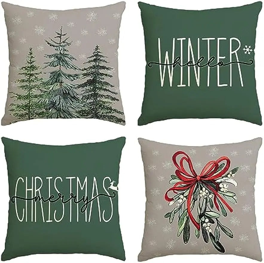 Colorful Christmas Cushion Cover – 'Merry Christmas Tree' &amp; 'Hello Winter' Design