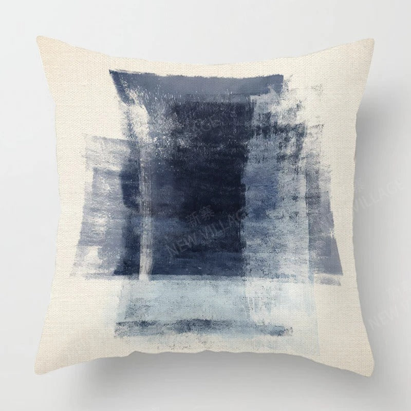 Tricolor Linen Cushion Cover – Blue, Gray and White 