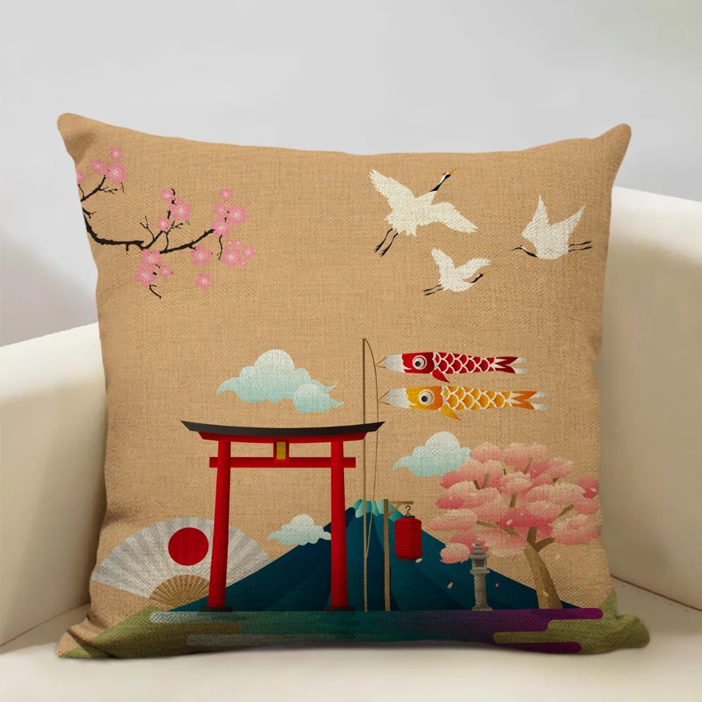 Japanese Mount Fuji Cushion Cover – Retro Ukiyo-e Art for Your Home