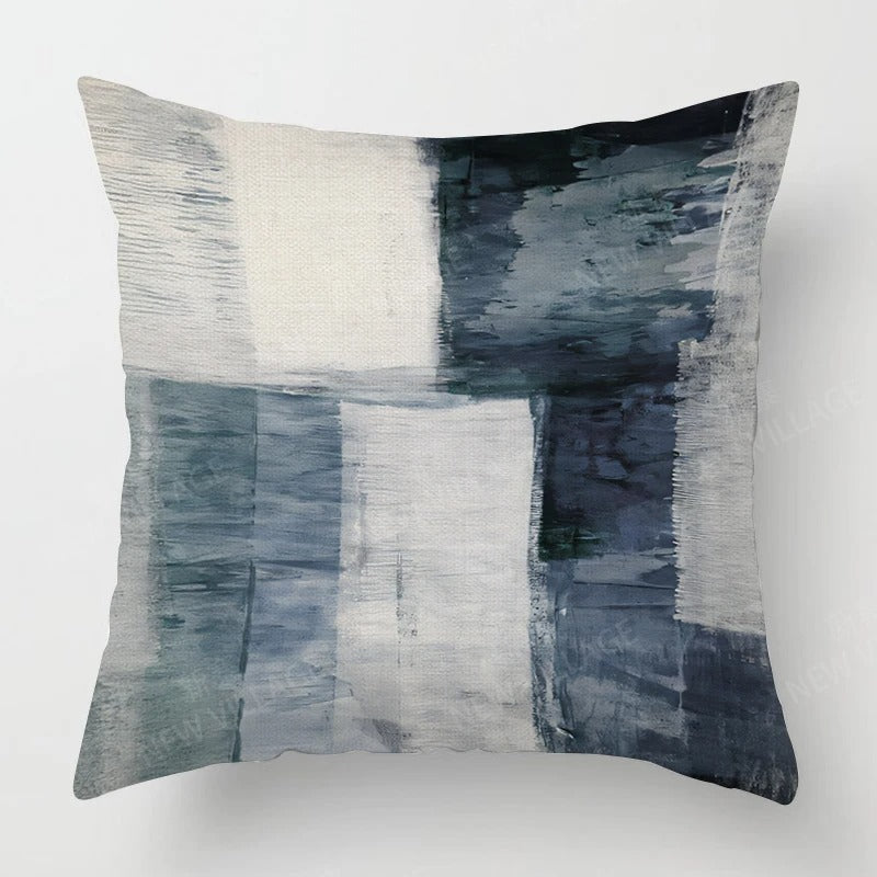 Tricolor Linen Cushion Cover – Blue, Gray and White 