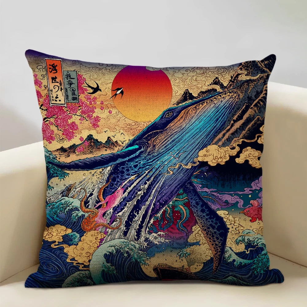 Japanese Mount Fuji Cushion Cover – Retro Ukiyo-e Art for Your Home