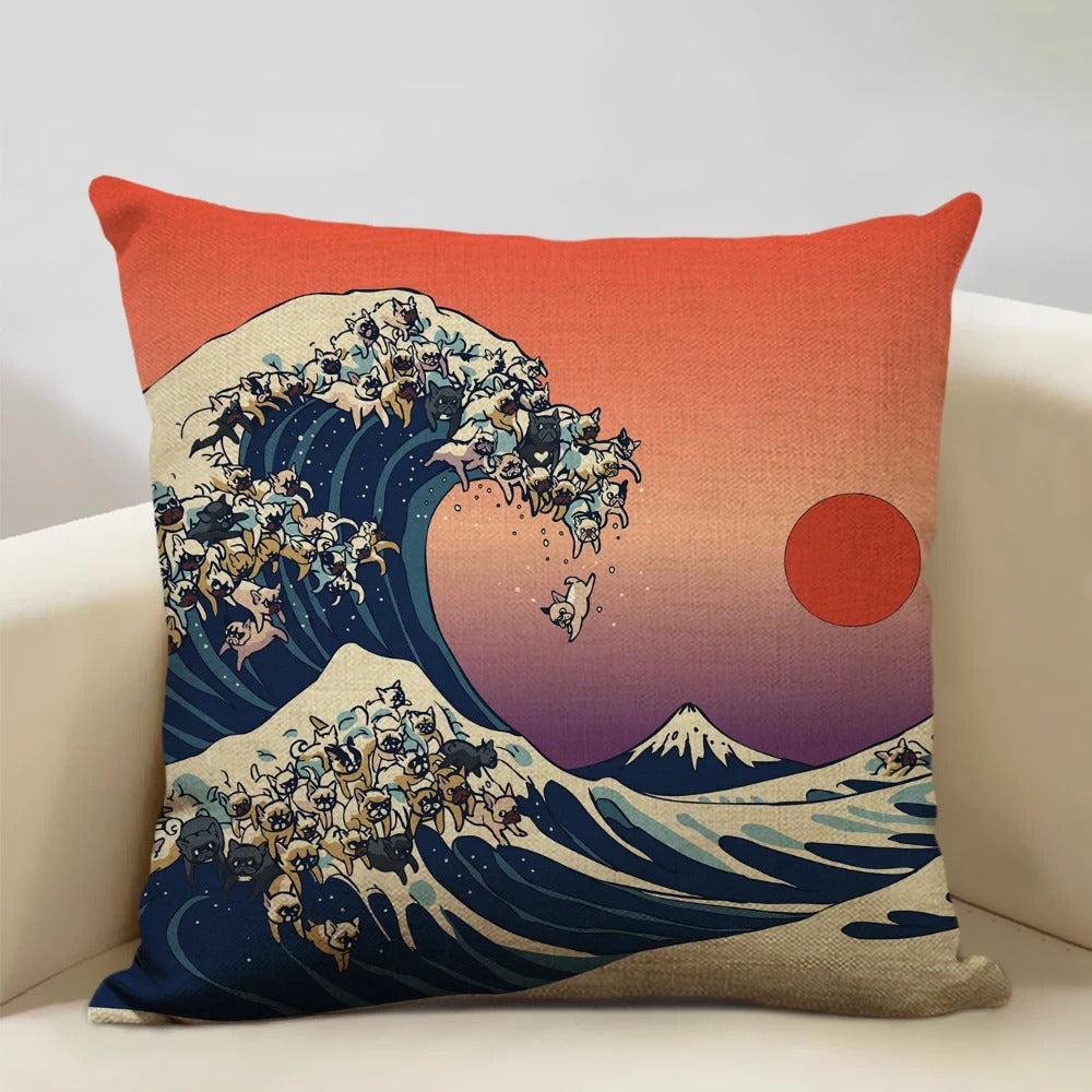 Japanse Mount Fuji Kussenhoes – Retro Ukiyo-e Kunst voor Uw Huis