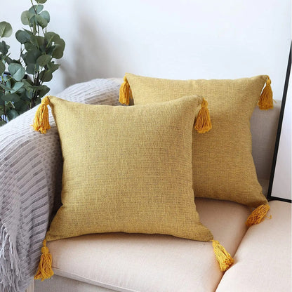 Linen Cushion Cover with Tassels – For Sofa and Bedroom