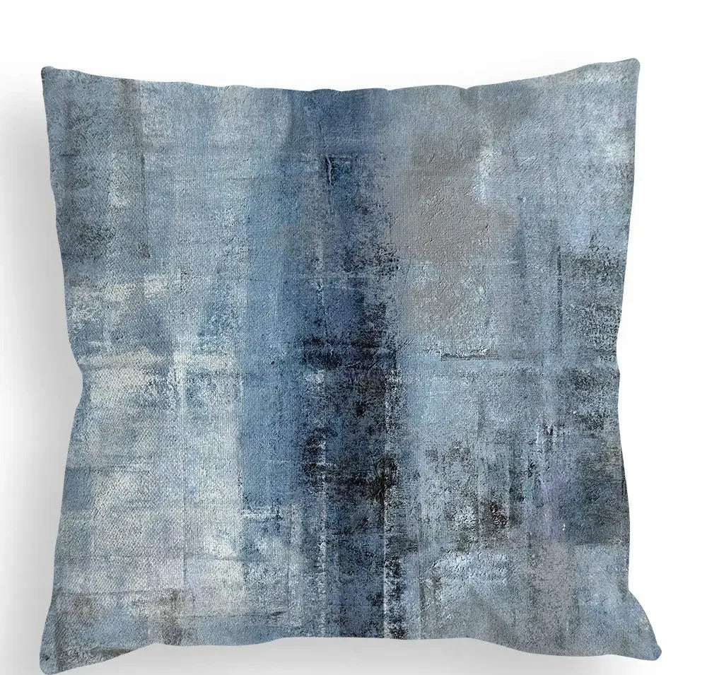 Tricolor Linen Cushion Cover – Blue, Gray and White 