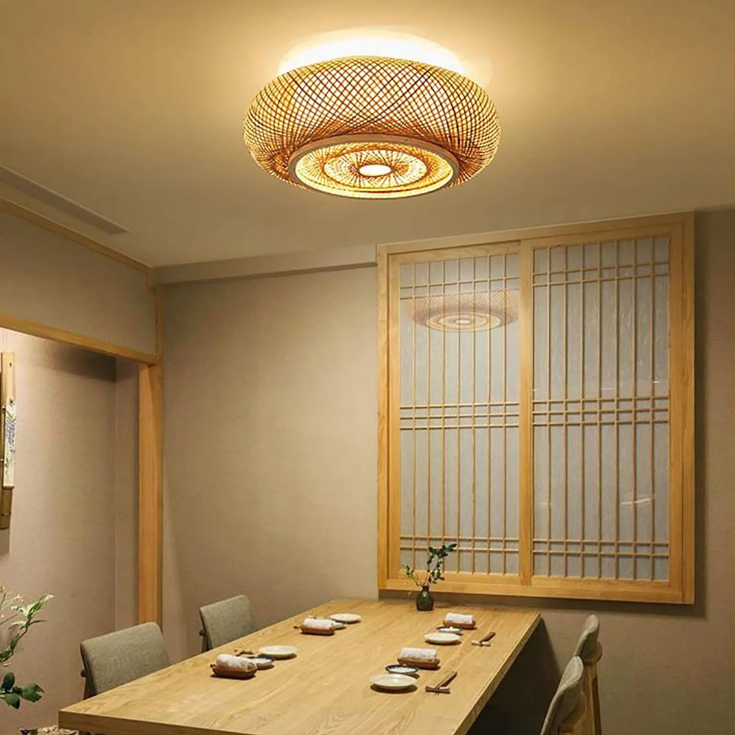 E27 Bamboo Flush Mount Ceiling Lamp – A Rustic Atmosphere for Any Interior