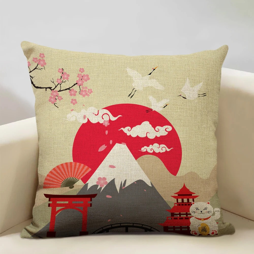 Japanese Mount Fuji Cushion Cover – Retro Ukiyo-e Art for Your Home