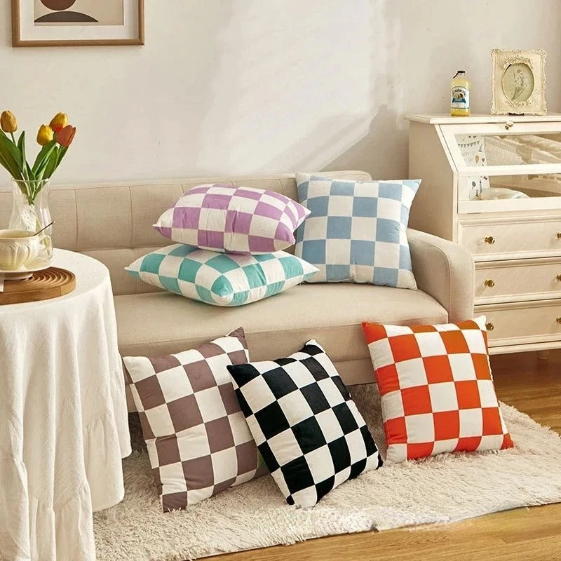 Fashion Checkerboard Plaid Cushion Cover – Retro Decor for Any Room