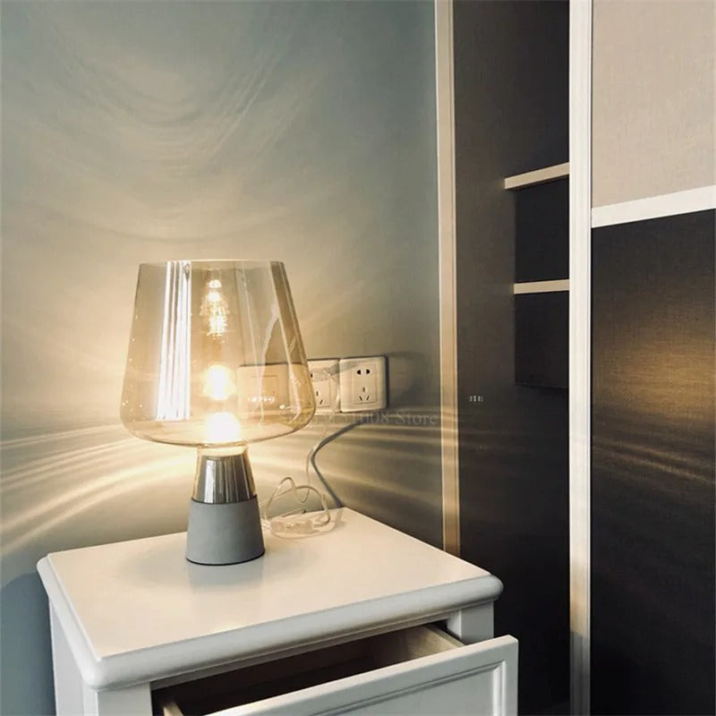 Leimu Table Lamp - Amber Glass and Concrete Base