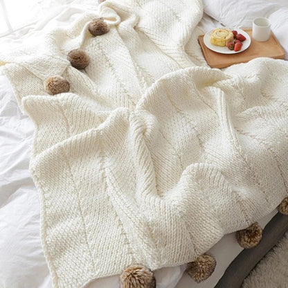 Chunky Knit Chenille Deken met Schattige Pompons