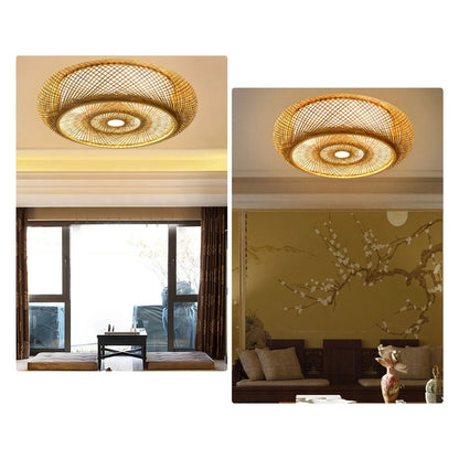 E27 Bamboo Flush Mount Ceiling Lamp – A Rustic Atmosphere for Any Interior