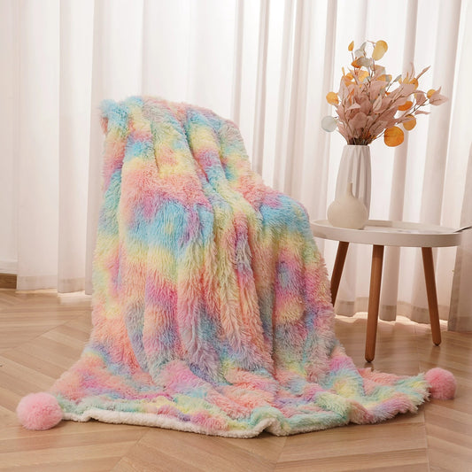 Rainbow Fluffy Pluche Deken - Kleurrijk Comfort voor Alle Leeftijden!