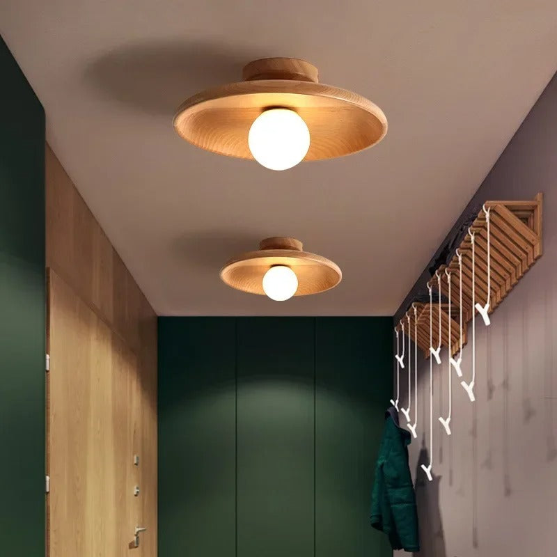 Nordic Houten Ronde Plafondlamp – Stijlvolle Verlichting voor Elke Ruimte