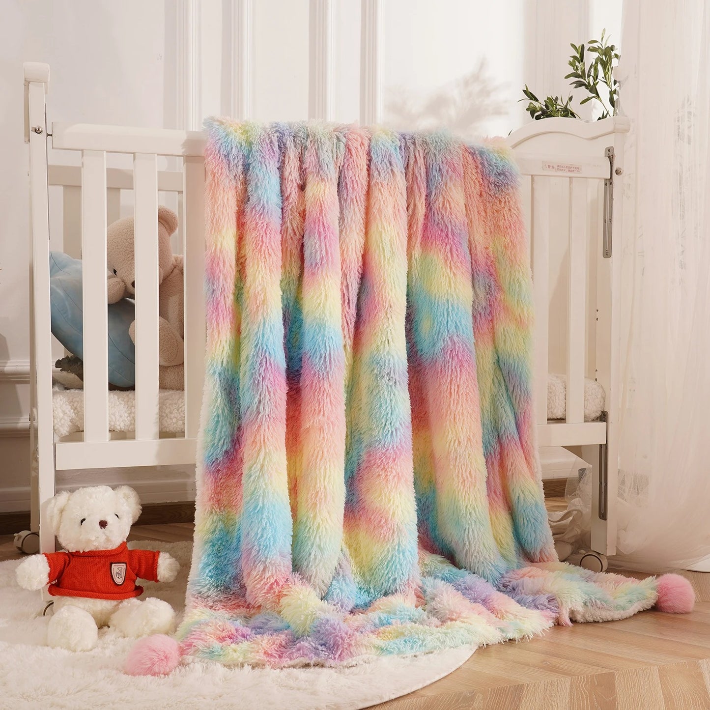 Rainbow Fluffy Plush Blanket - Colorful Comfort for All Ages!