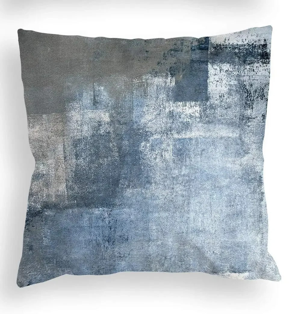 Tricolor Linen Cushion Cover – Blue, Gray and White 