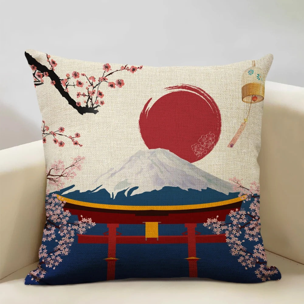 Japanse Mount Fuji Kussenhoes – Retro Ukiyo-e Kunst voor Uw Huis