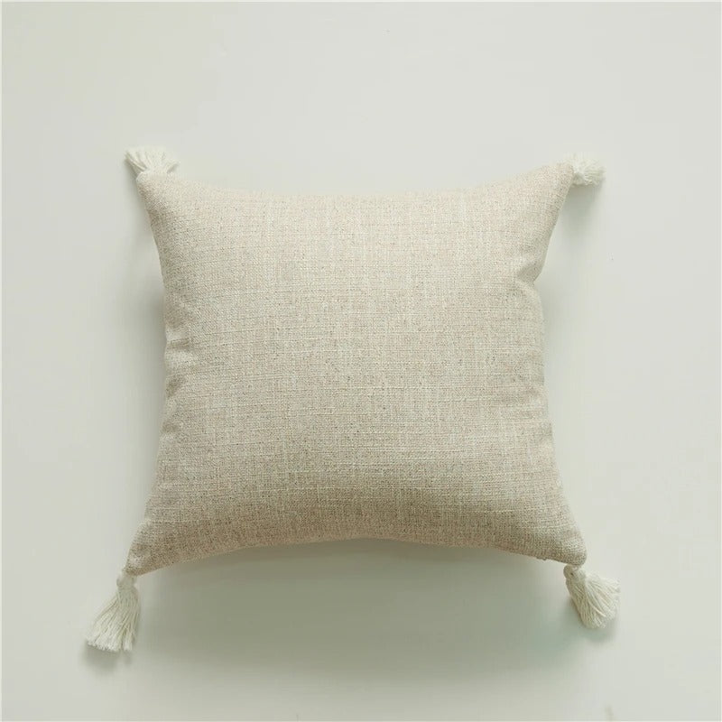 Linen Cushion Cover with Tassels – For Sofa and Bedroom