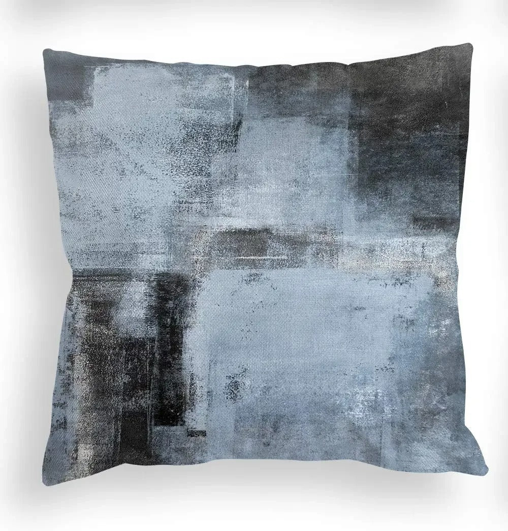 Tricolor Linen Cushion Cover – Blue, Gray and White 