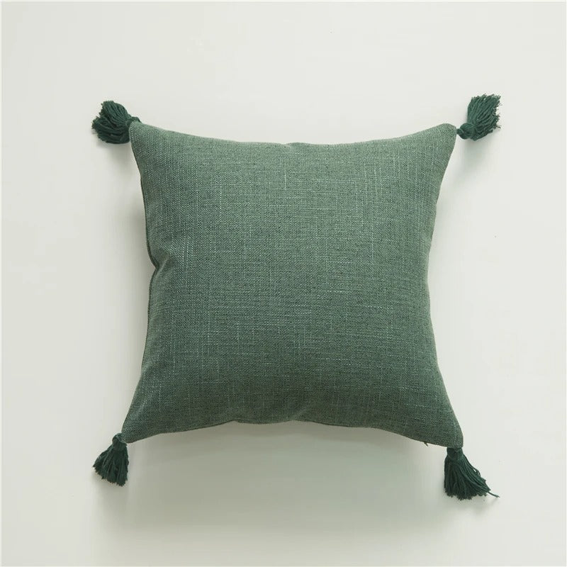 Linen Cushion Cover with Tassels – For Sofa and Bedroom