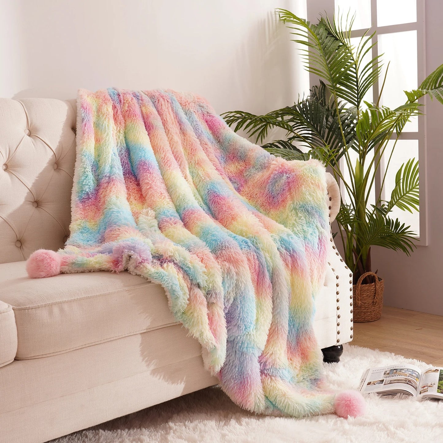 Rainbow Fluffy Pluche Deken - Kleurrijk Comfort voor Alle Leeftijden!