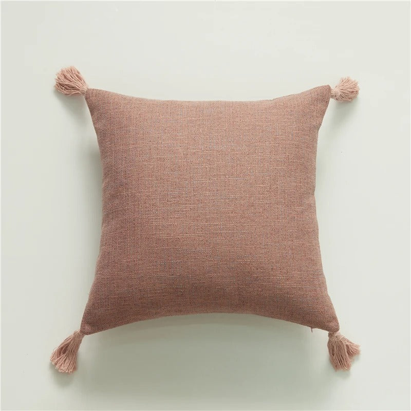 Linen Cushion Cover with Tassels – For Sofa and Bedroom