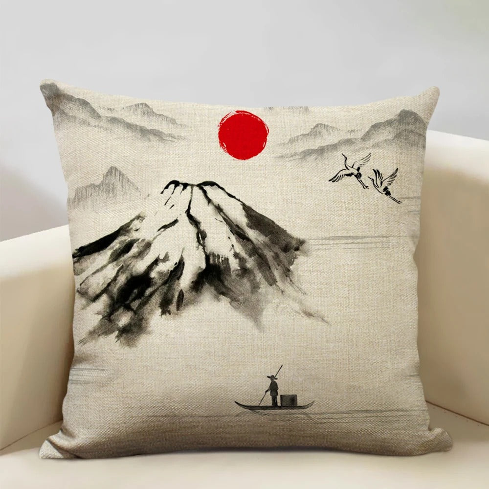 Japanese Mount Fuji Cushion Cover – Retro Ukiyo-e Art for Your Home