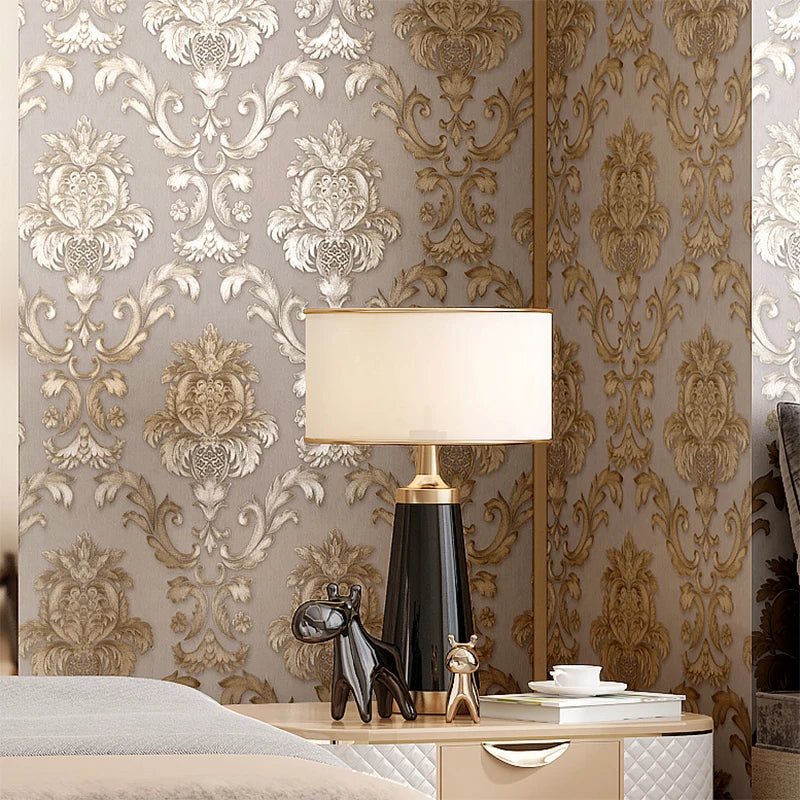 Gold Textured Luxury Classic 3D Damask Wallpaper Decor 