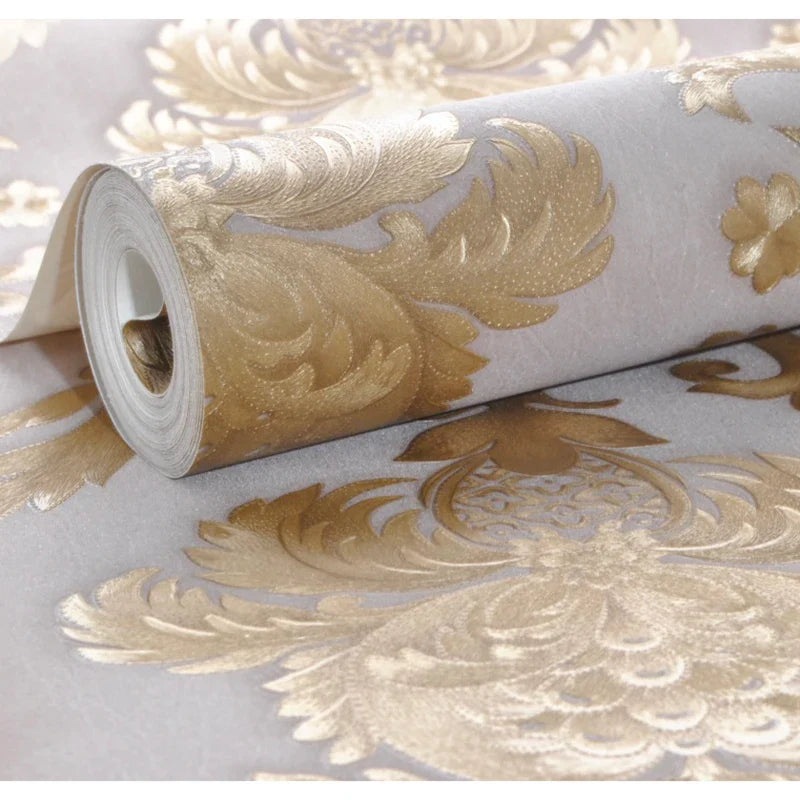 Gold texturiert Luxe Klassiek 3D Damast Behangdecor