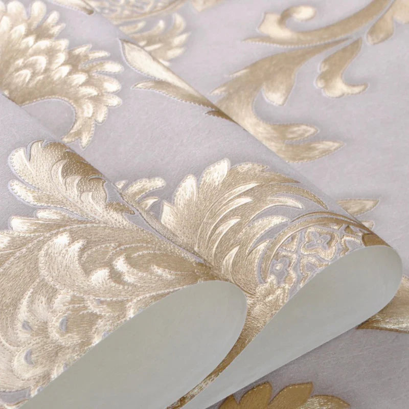 Gold Textured Luxury Classic 3D Damask Wallpaper Decor 