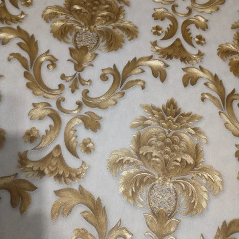 Gold Textured Luxury Classic 3D Damask Wallpaper Decor 