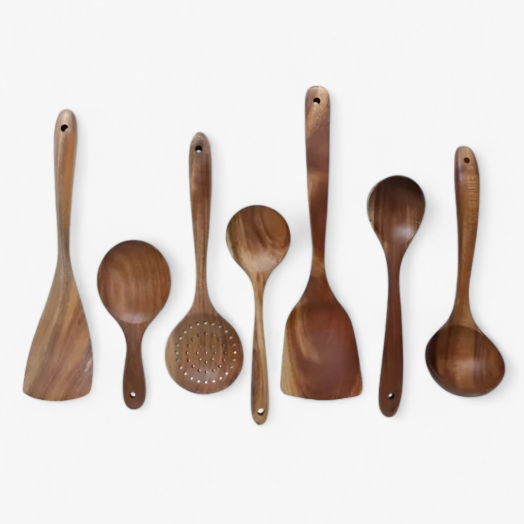 Elegant Teak Kitchen Utensil Set | 7 Piece Natural Luxury