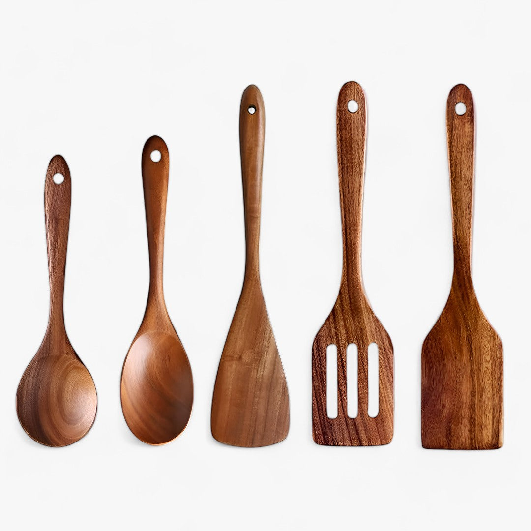 Elegant Teak Kitchen Utensil Set | 7 Piece Natural Luxury