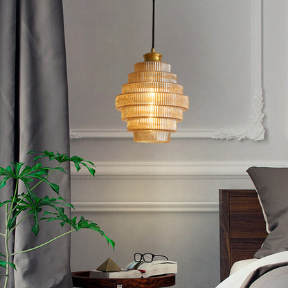 Glass and Brass Pendant Lamp in Bottle Shape