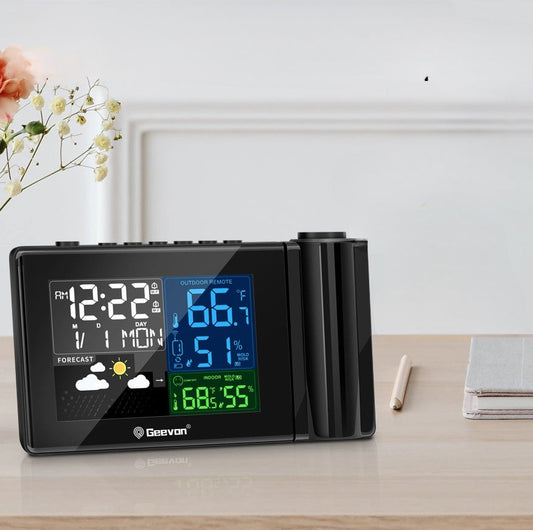 GlowMetrix - Modern Wall Clock with Weather Station, Projection and Temperature Display