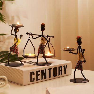 Handmade Metal Candle Holders with Unique Figure Design 